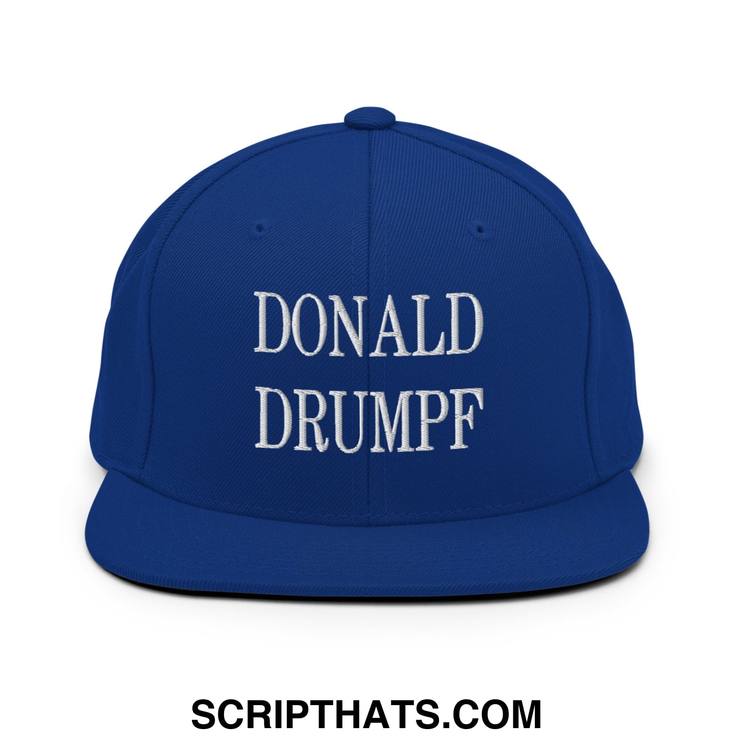 Donald Drumpf Embroidered Flat Bill Brim Snapback Hat Royal Blue