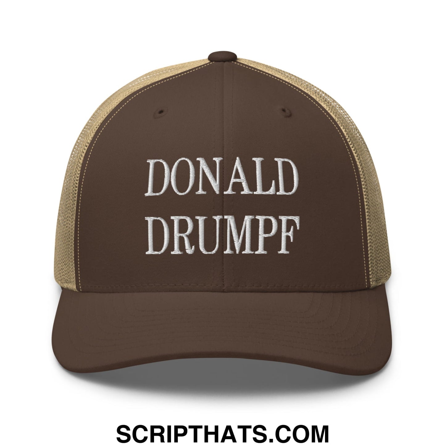 Donald Drumpf Embroidered Mesh Trucker Hat Brown Khaki