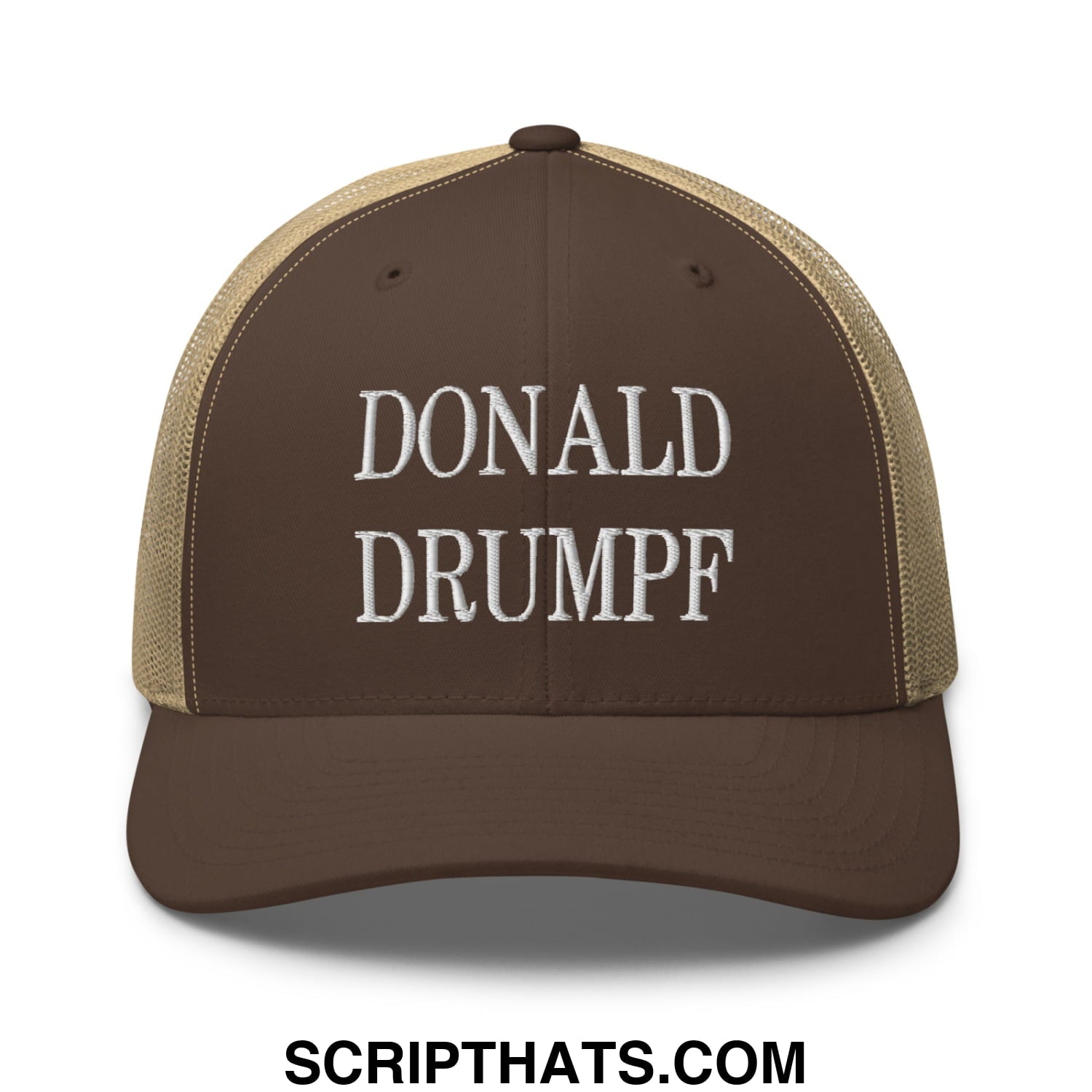Donald Drumpf Embroidered Mesh Trucker Hat Brown Khaki