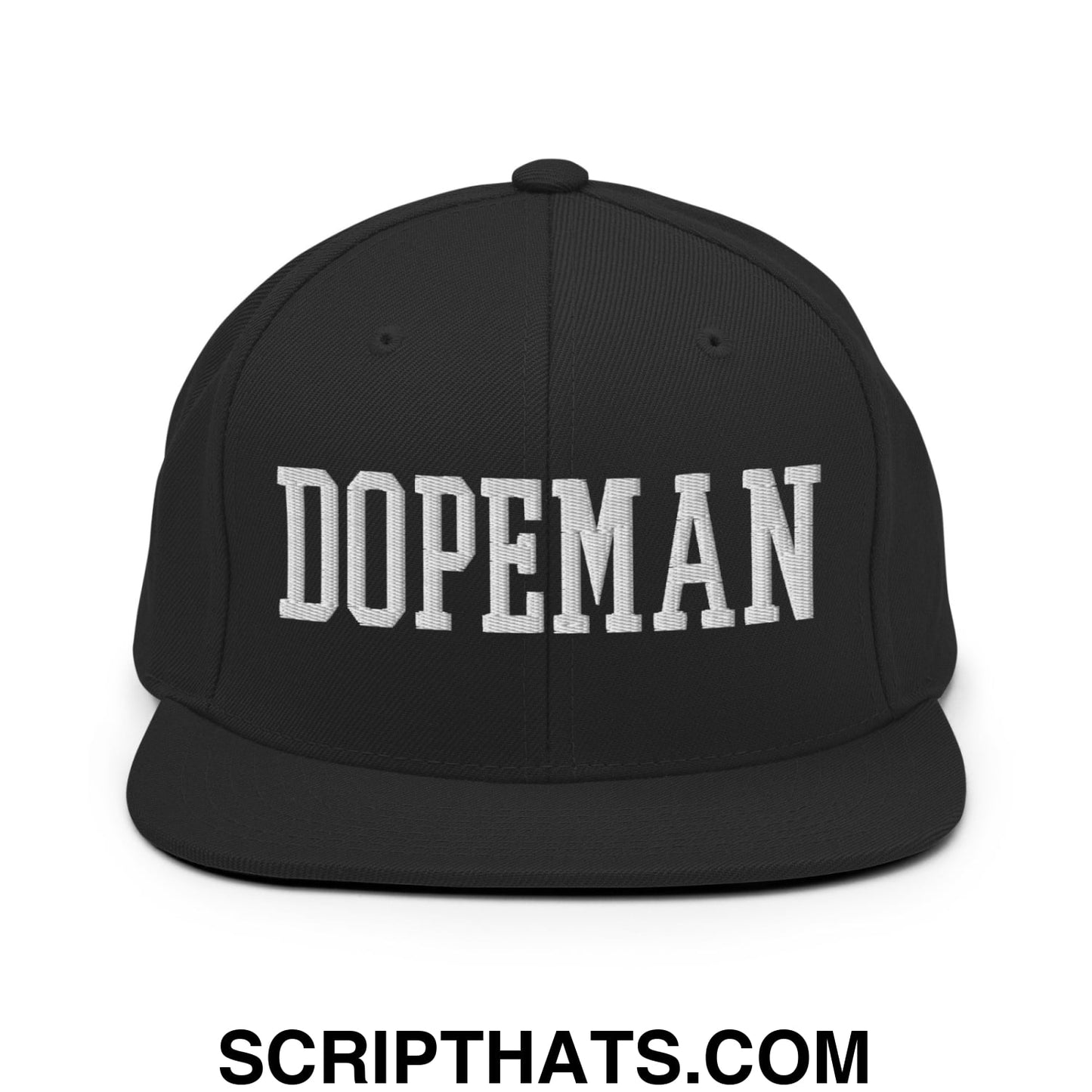 Dopeman Embroidered Flat Bill Brim Snapback Hat Black