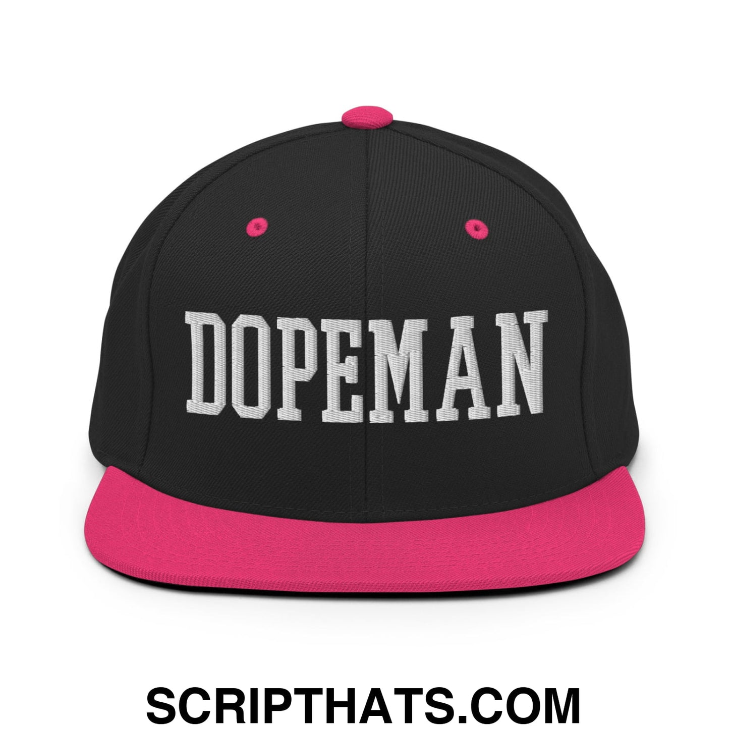 Dopeman Embroidered Flat Bill Brim Snapback Hat Black Neon Pink