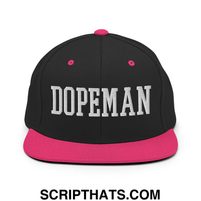 Dopeman Embroidered Flat Bill Brim Snapback Hat Black Neon Pink