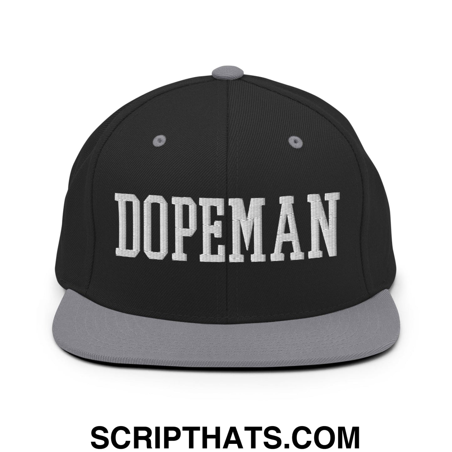 Dopeman Embroidered Flat Bill Brim Snapback Hat Black Silver