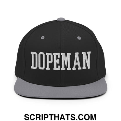 Dopeman Embroidered Flat Bill Brim Snapback Hat Black Silver