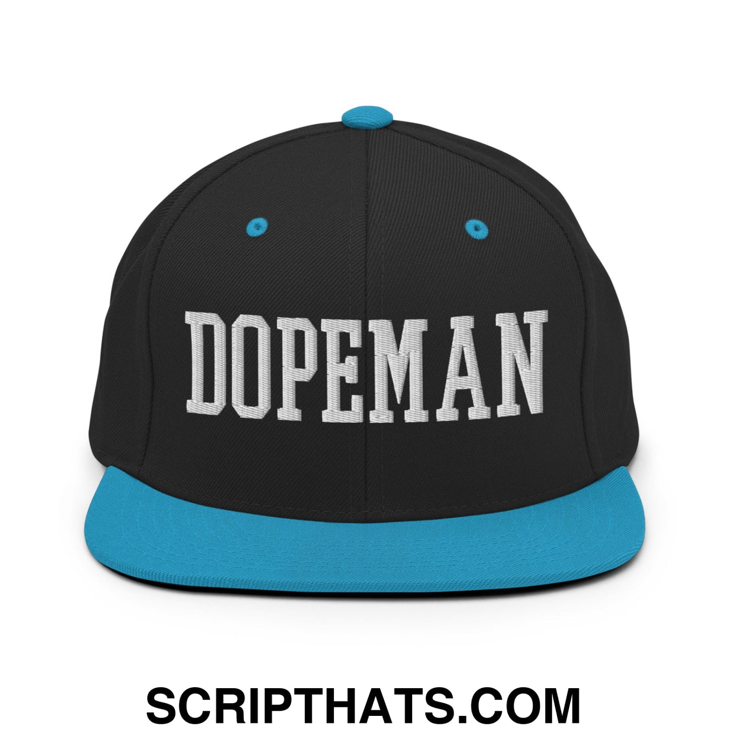 Dopeman Embroidered Flat Bill Brim Snapback Hat Black Teal
