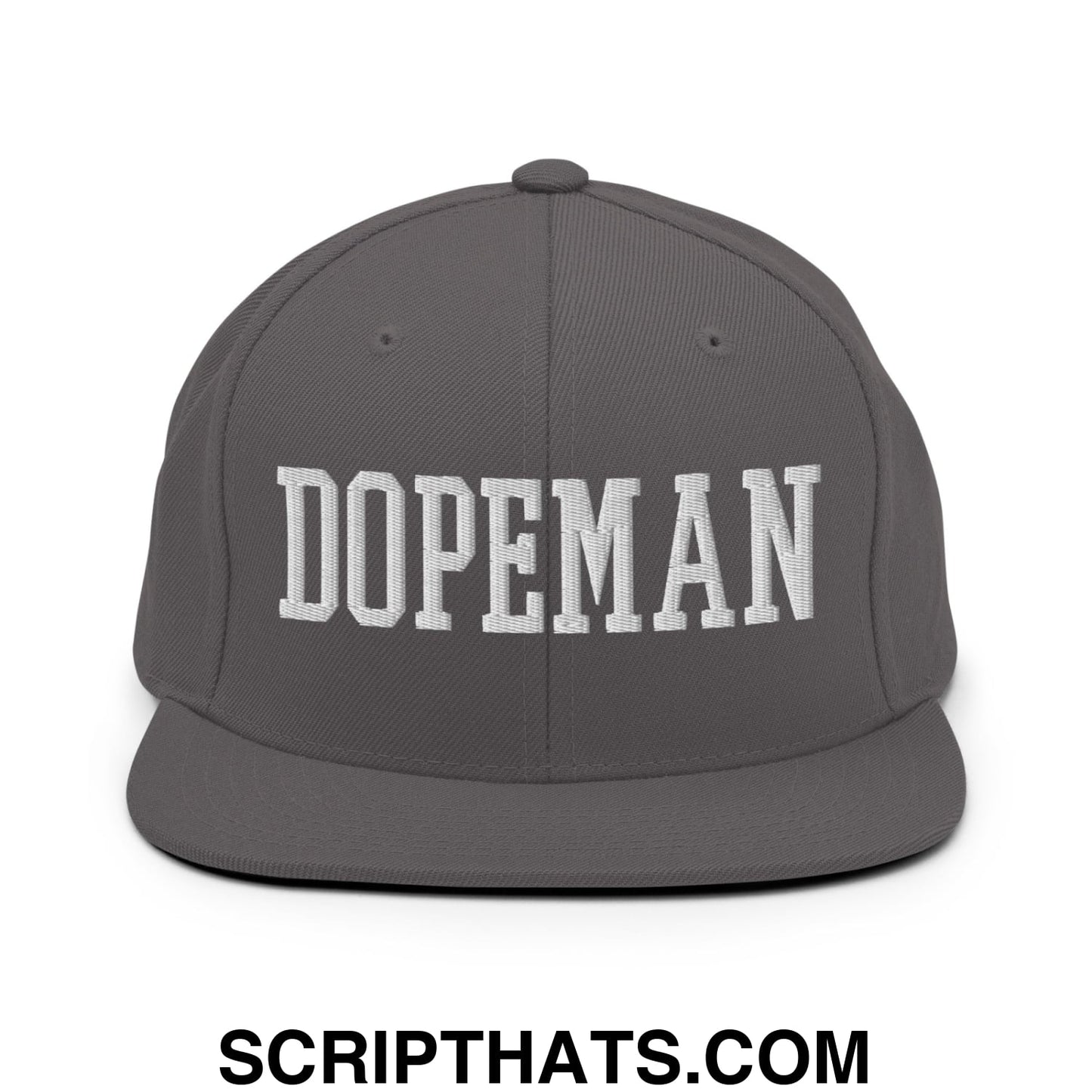 Dopeman Embroidered Flat Bill Brim Snapback Hat Dark Grey