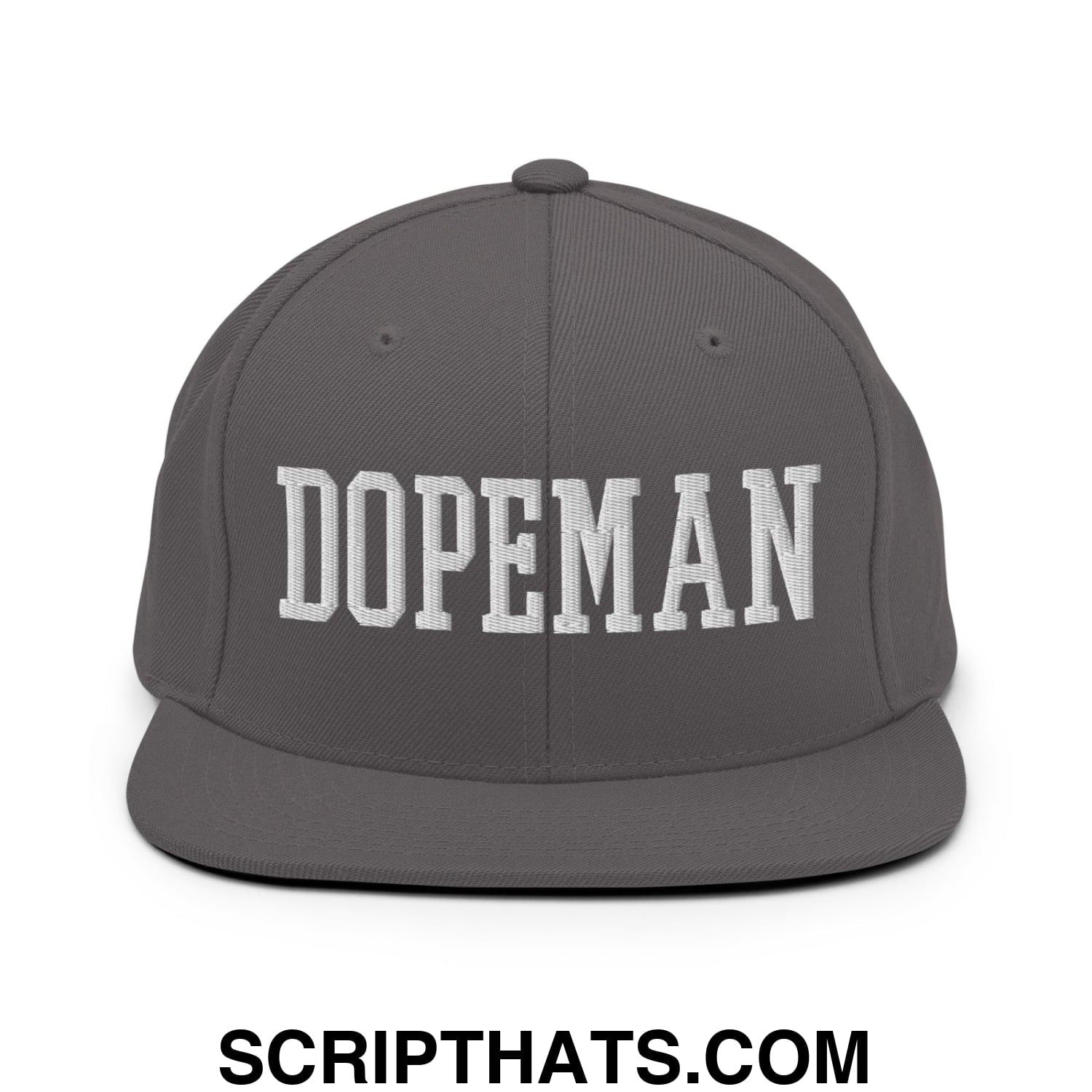 Dopeman Embroidered Flat Bill Brim Snapback Hat Dark Grey