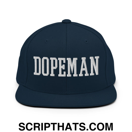 Dopeman Embroidered Flat Bill Brim Snapback Hat Dark Navy