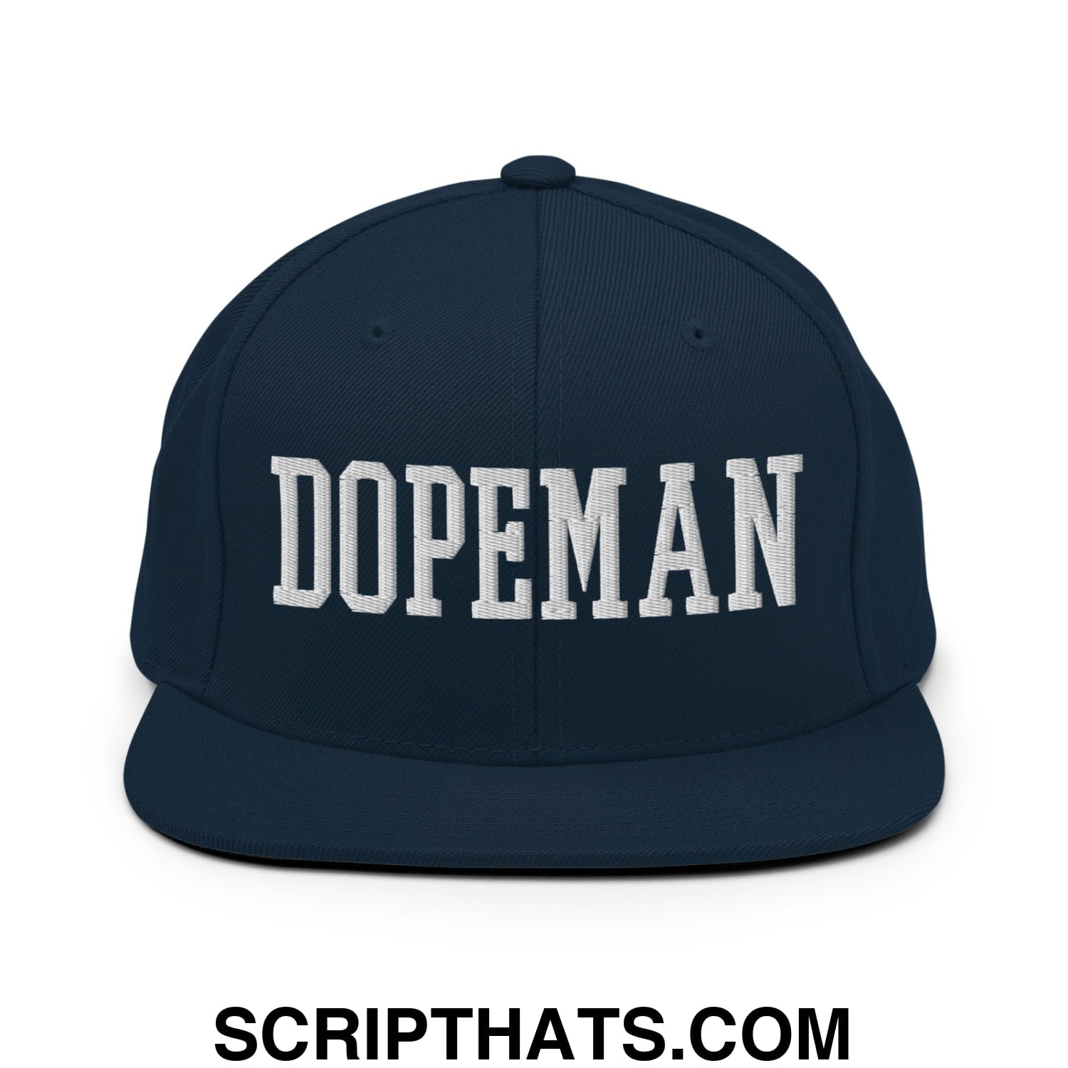 Dopeman Embroidered Flat Bill Brim Snapback Hat Dark Navy