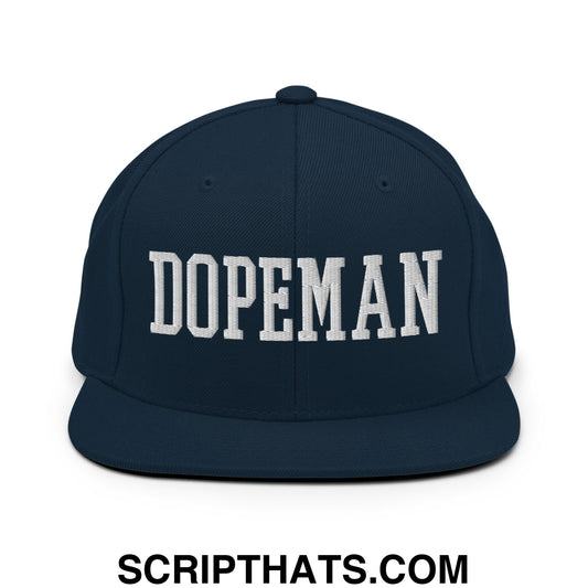 Dopeman Embroidered Flat Bill Brim Snapback Hat Dark Navy