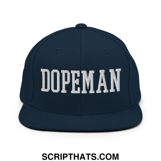 Dopeman Embroidered Flat Bill Brim Snapback Hat Dark Navy