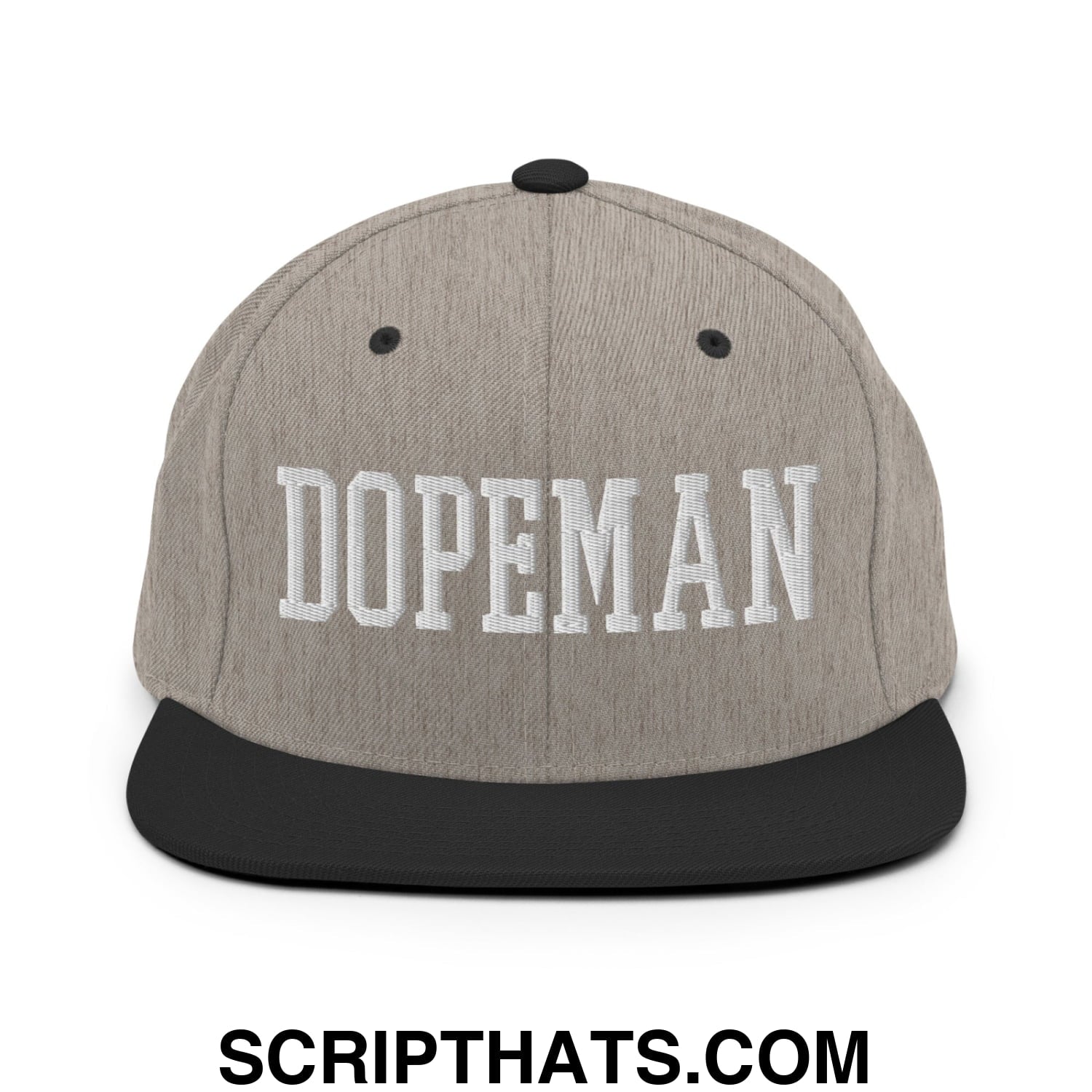 Dopeman Embroidered Flat Bill Brim Snapback Hat Heather Black