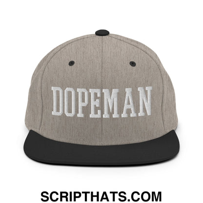 Dopeman Embroidered Flat Bill Brim Snapback Hat Heather Black