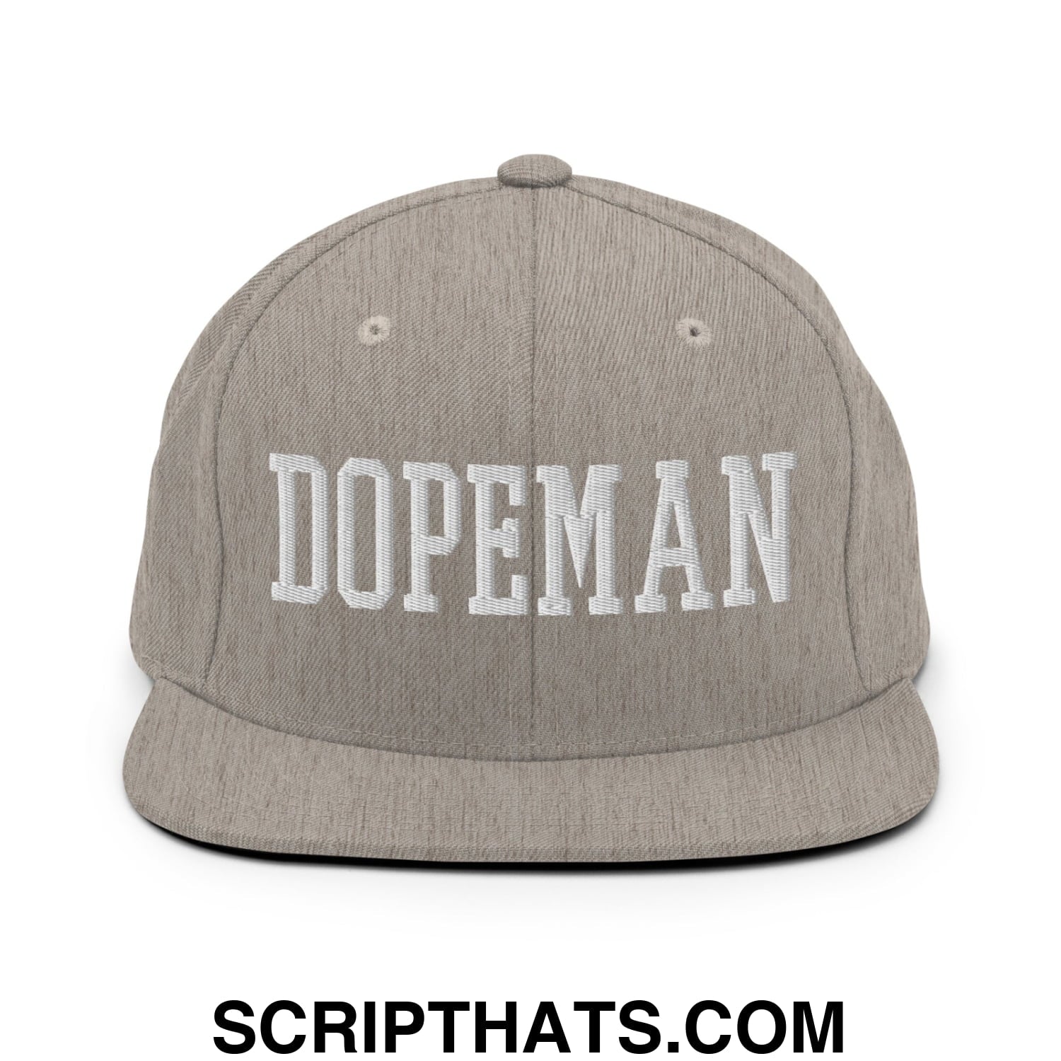 Dopeman Embroidered Flat Bill Brim Snapback Hat Heather Grey