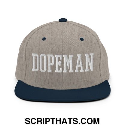 Dopeman Embroidered Flat Bill Brim Snapback Hat Heather Grey Navy