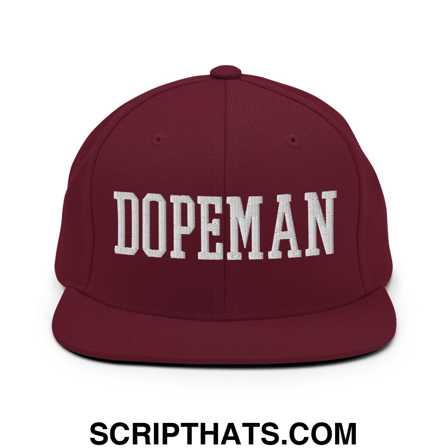Dopeman Embroidered Flat Bill Brim Snapback Hat Maroon