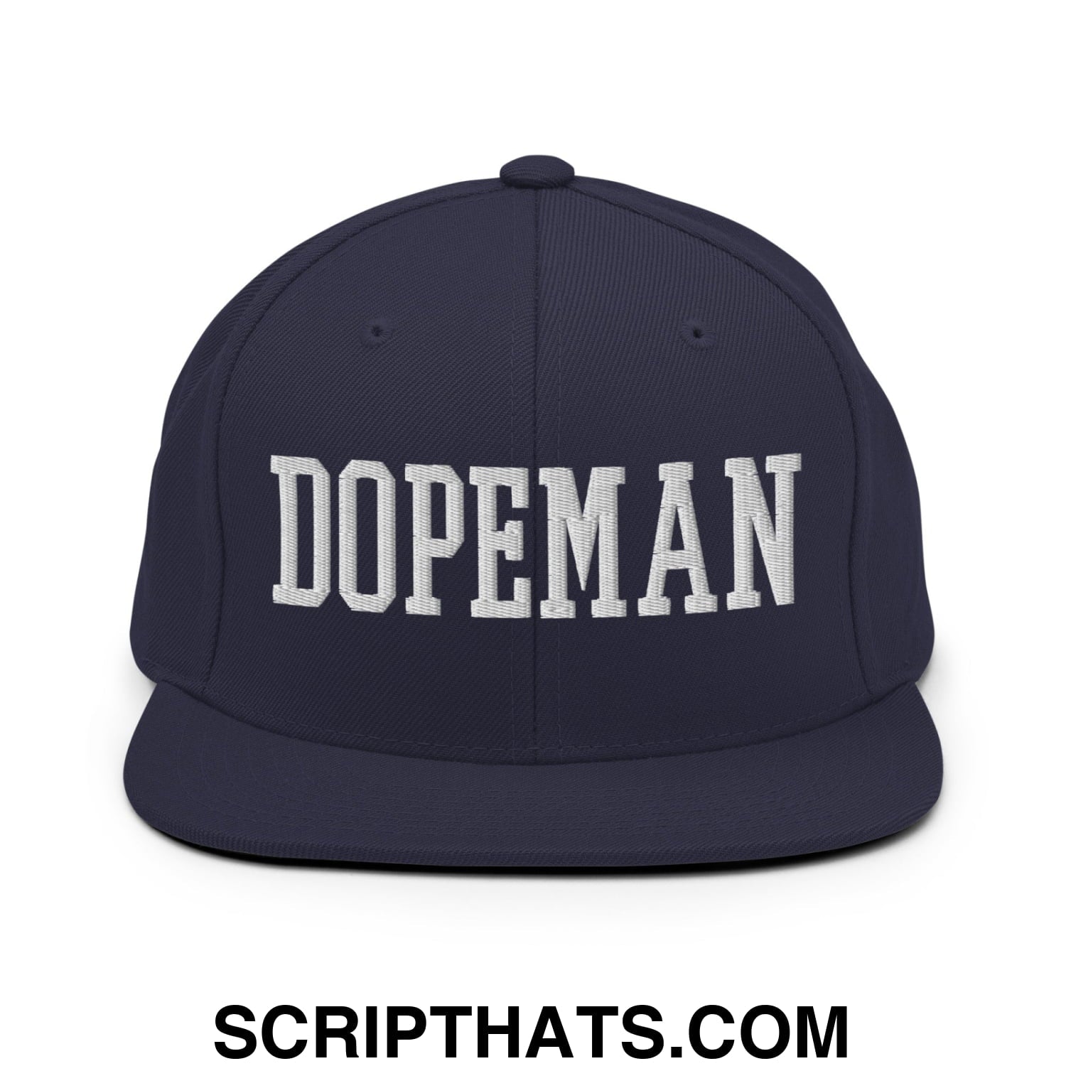 Dopeman Embroidered Flat Bill Brim Snapback Hat Navy