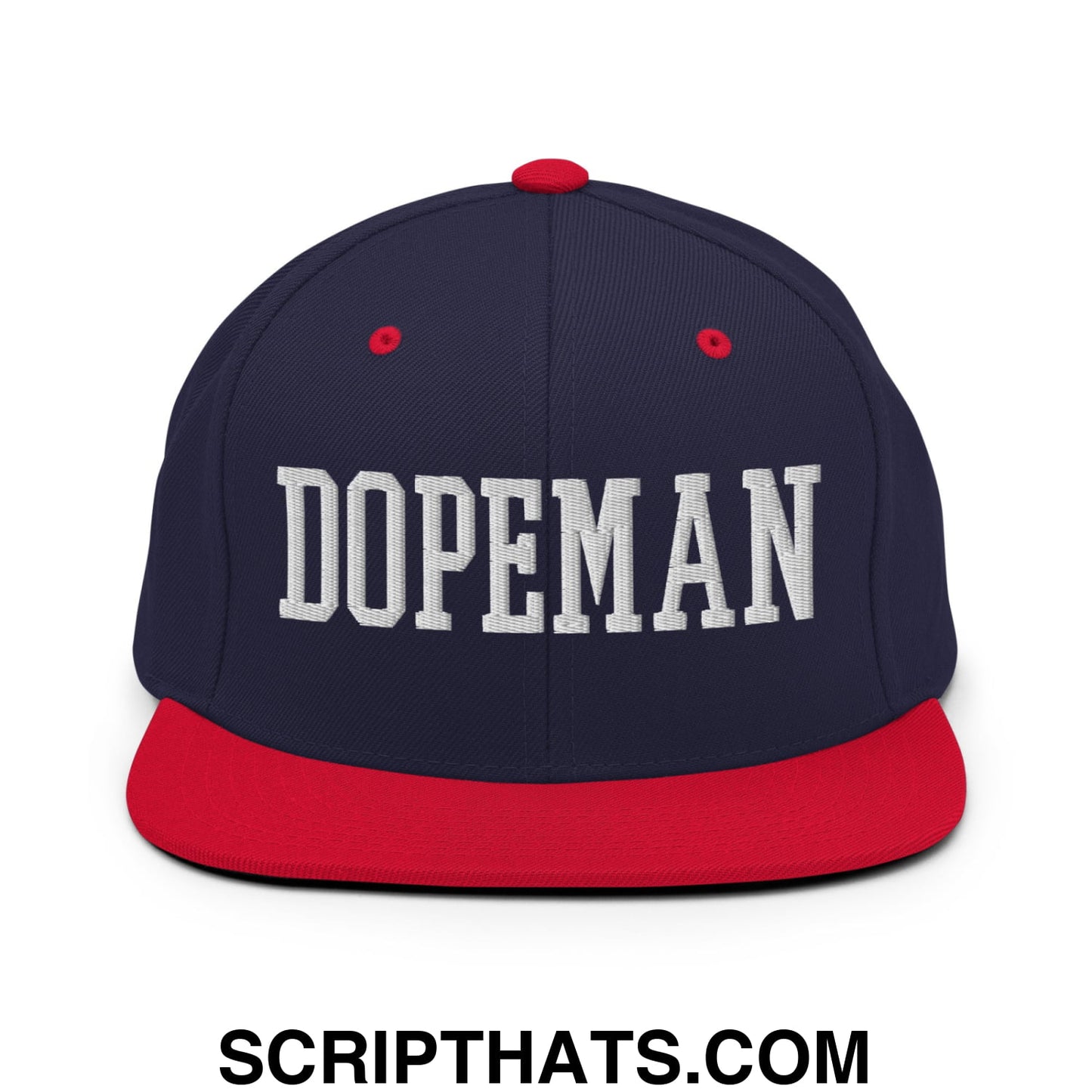 Dopeman Embroidered Flat Bill Brim Snapback Hat Navy Red