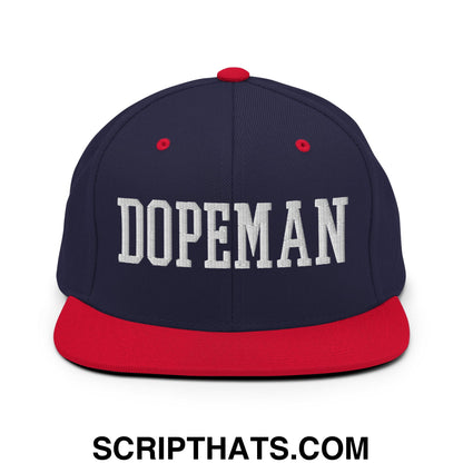 Dopeman Embroidered Flat Bill Brim Snapback Hat Navy Red