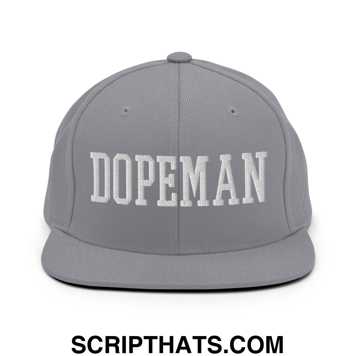 Dopeman Embroidered Flat Bill Brim Snapback Hat Silver