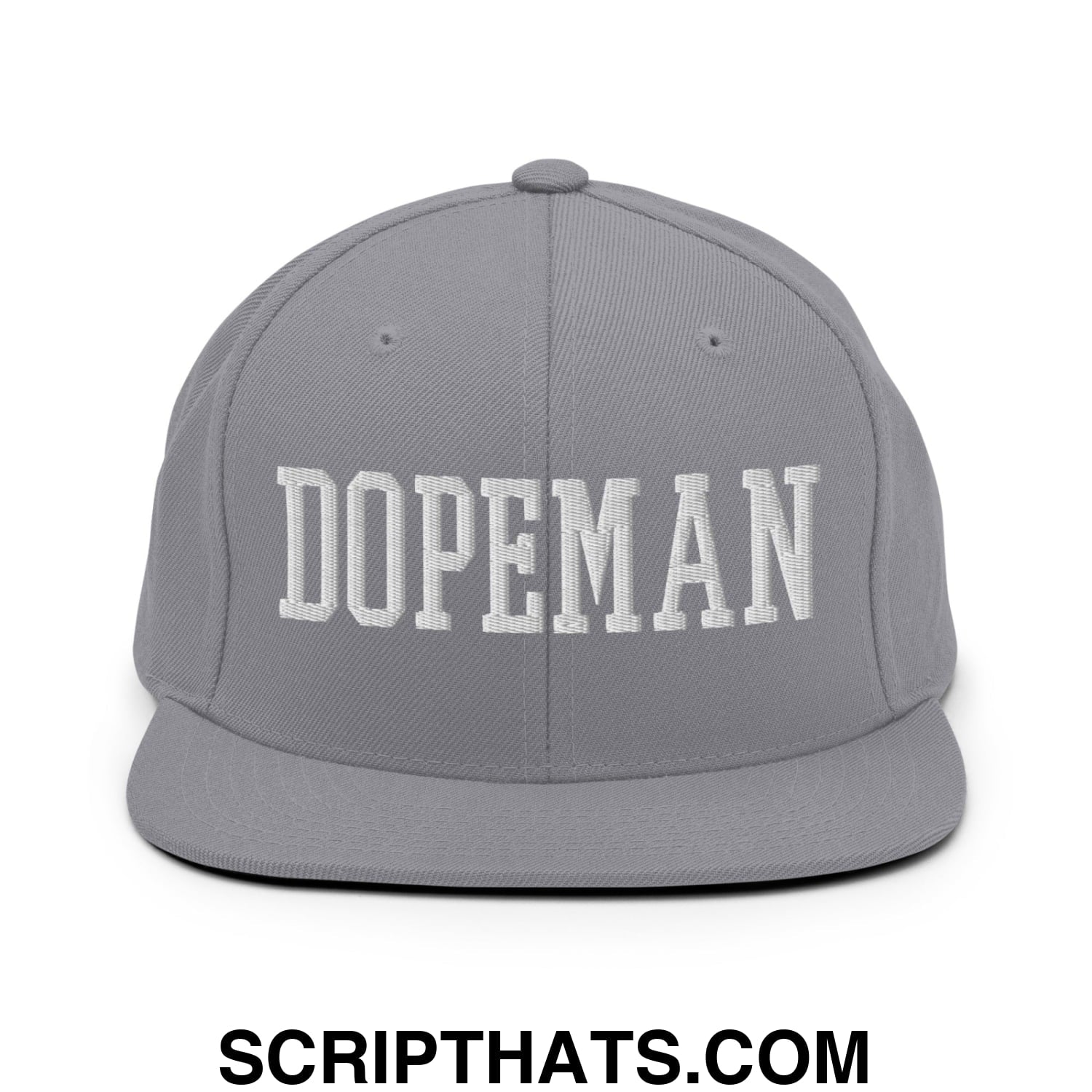 Dopeman Embroidered Flat Bill Brim Snapback Hat Silver