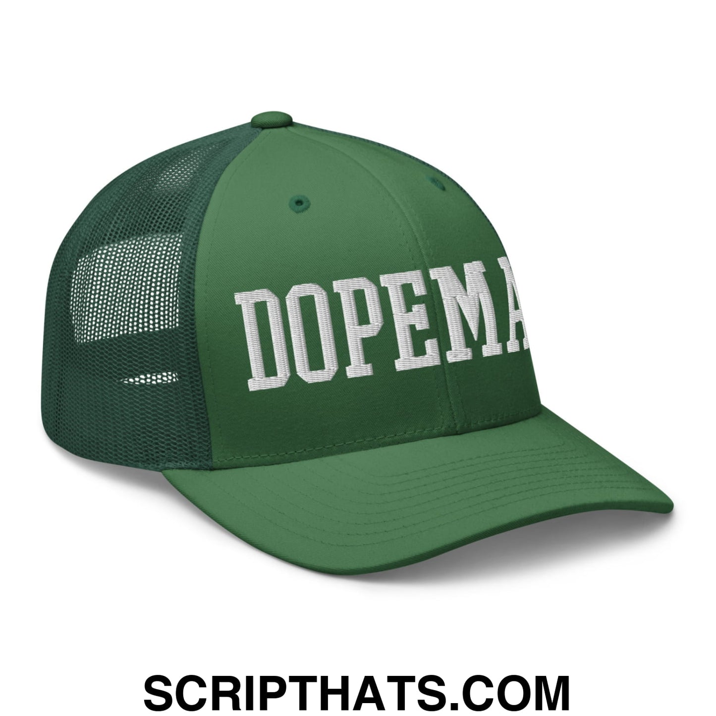 Dopeman Embroidered Mesh Trucker Hat Evergreen