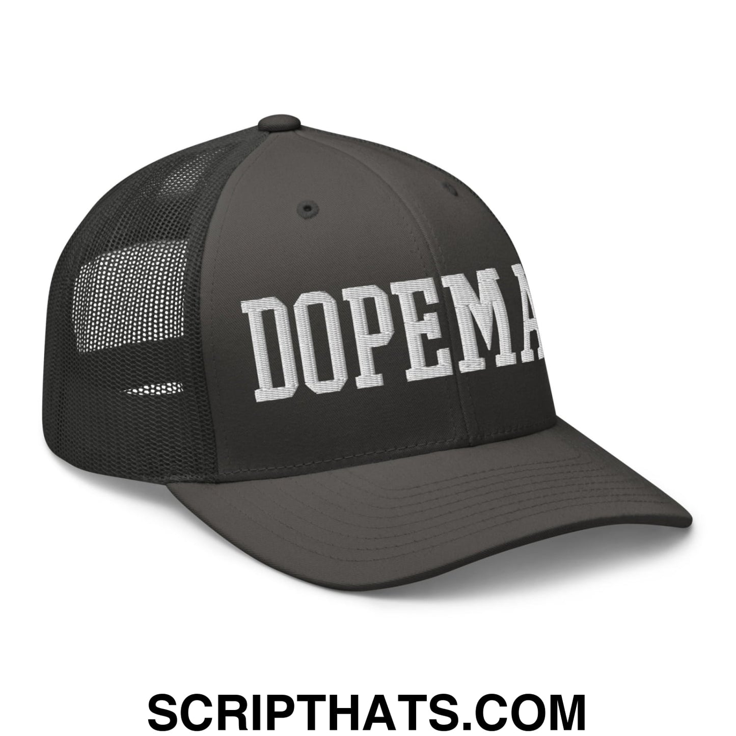 Dopeman Embroidered Mesh Trucker Hat Charcoal