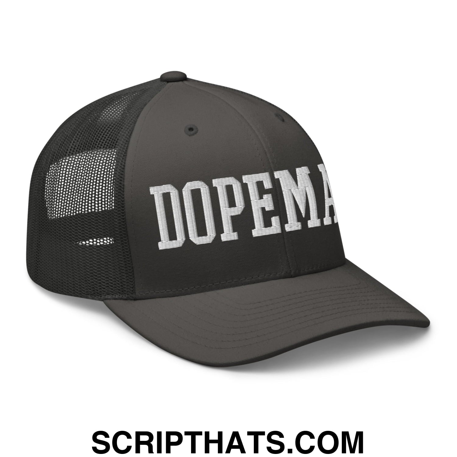 Dopeman Embroidered Mesh Trucker Hat Charcoal