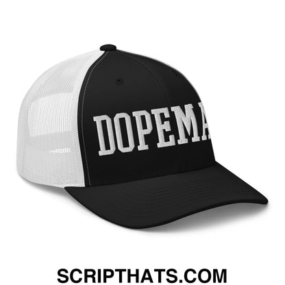 Dopeman Embroidered Mesh Trucker Hat Black White