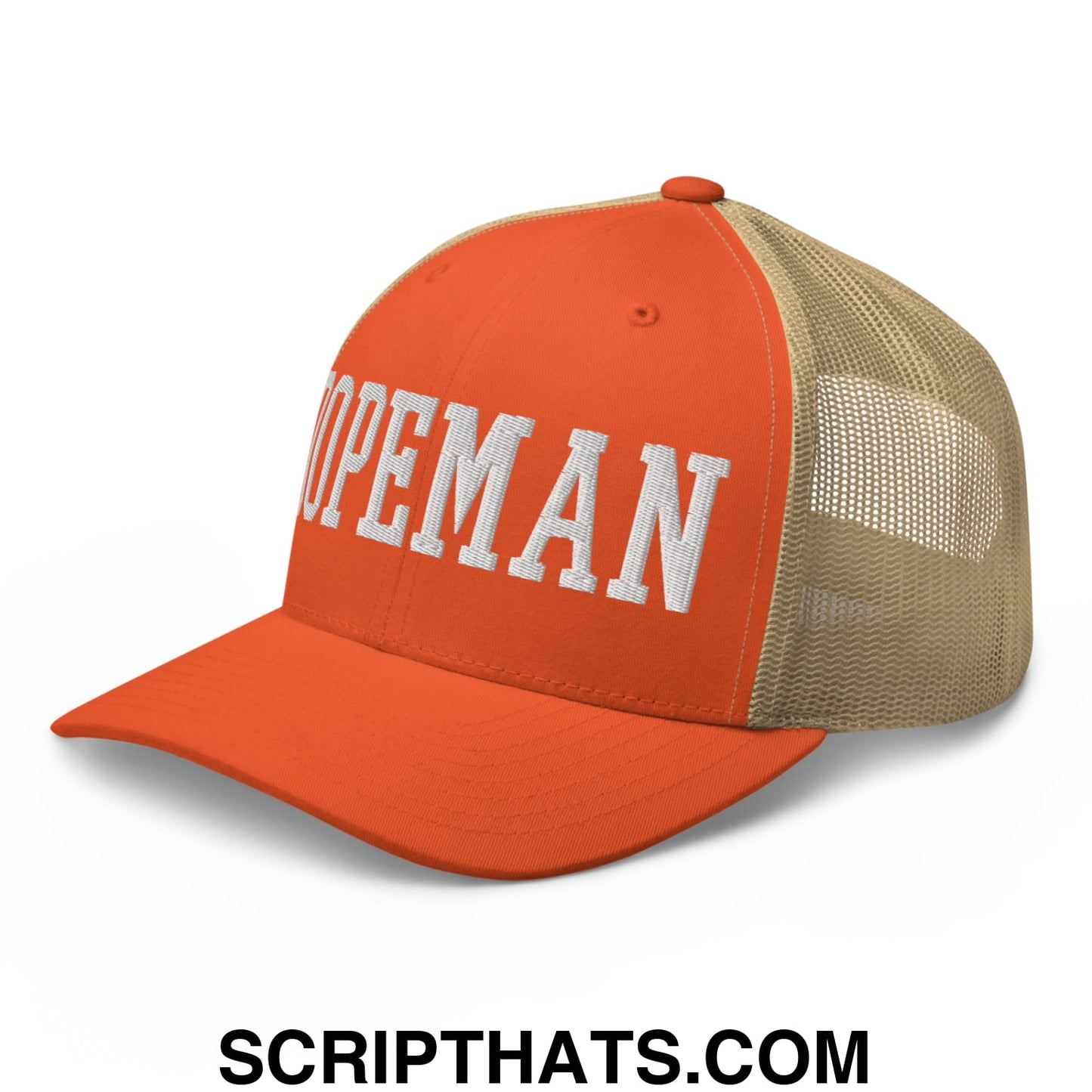 Dopeman Embroidered Mesh Trucker Hat Rustic Orange Khaki