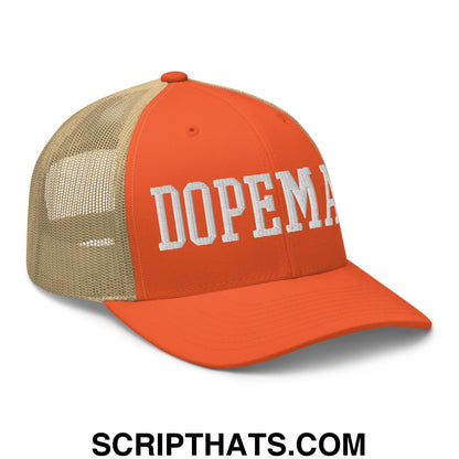Dopeman Embroidered Mesh Trucker Hat Rustic Orange Khaki