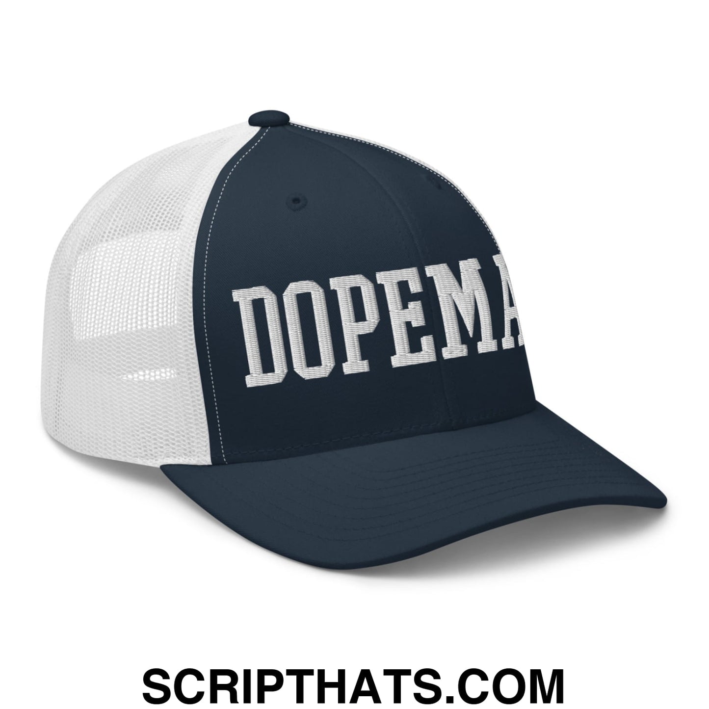 Dopeman Embroidered Mesh Trucker Hat Navy White