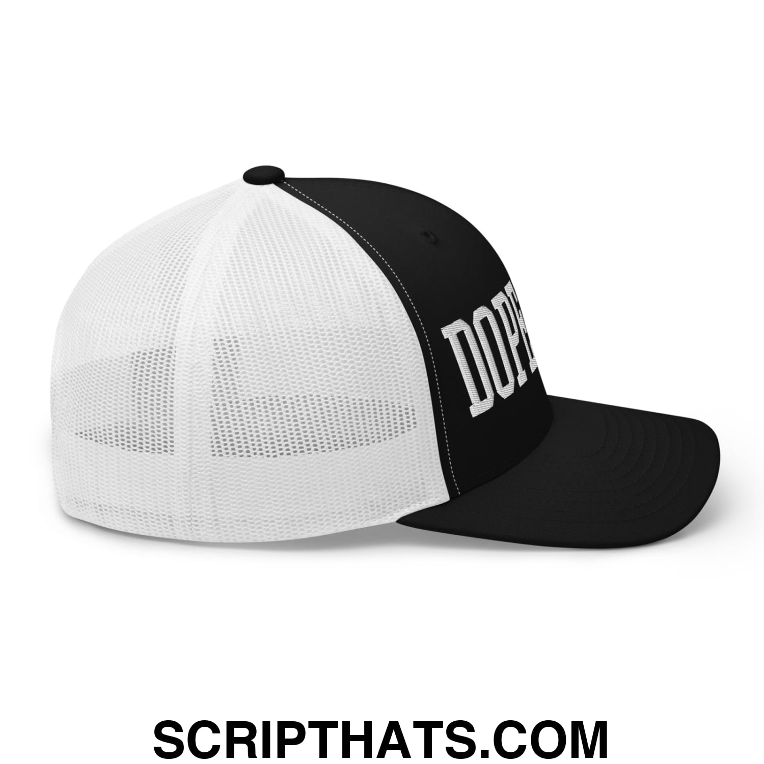 Dopeman Embroidered Mesh Trucker Hat Black White