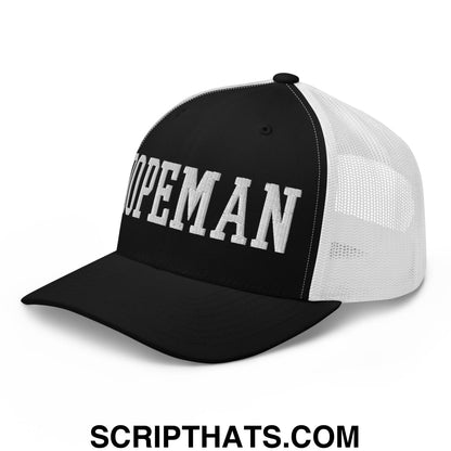 Dopeman Embroidered Mesh Trucker Hat Black White