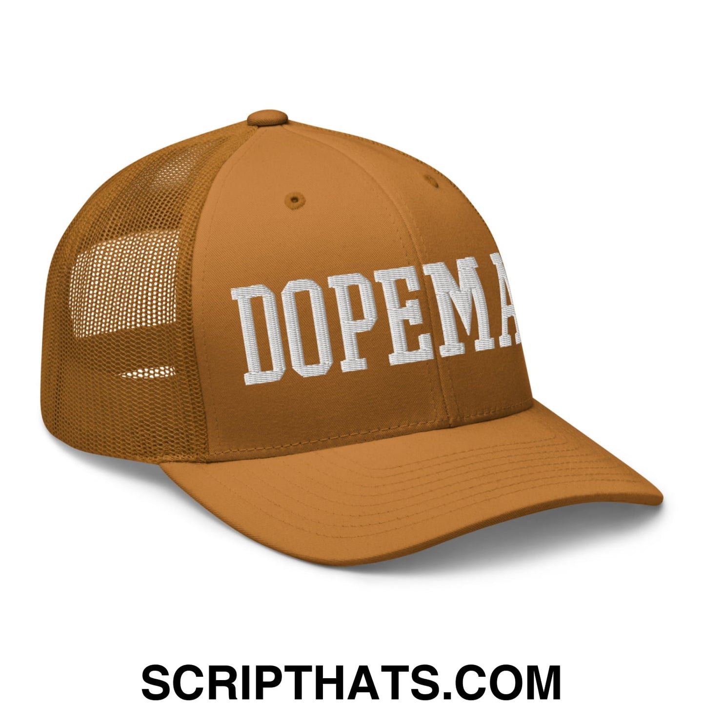 Dopeman Embroidered Mesh Trucker Hat Caramel