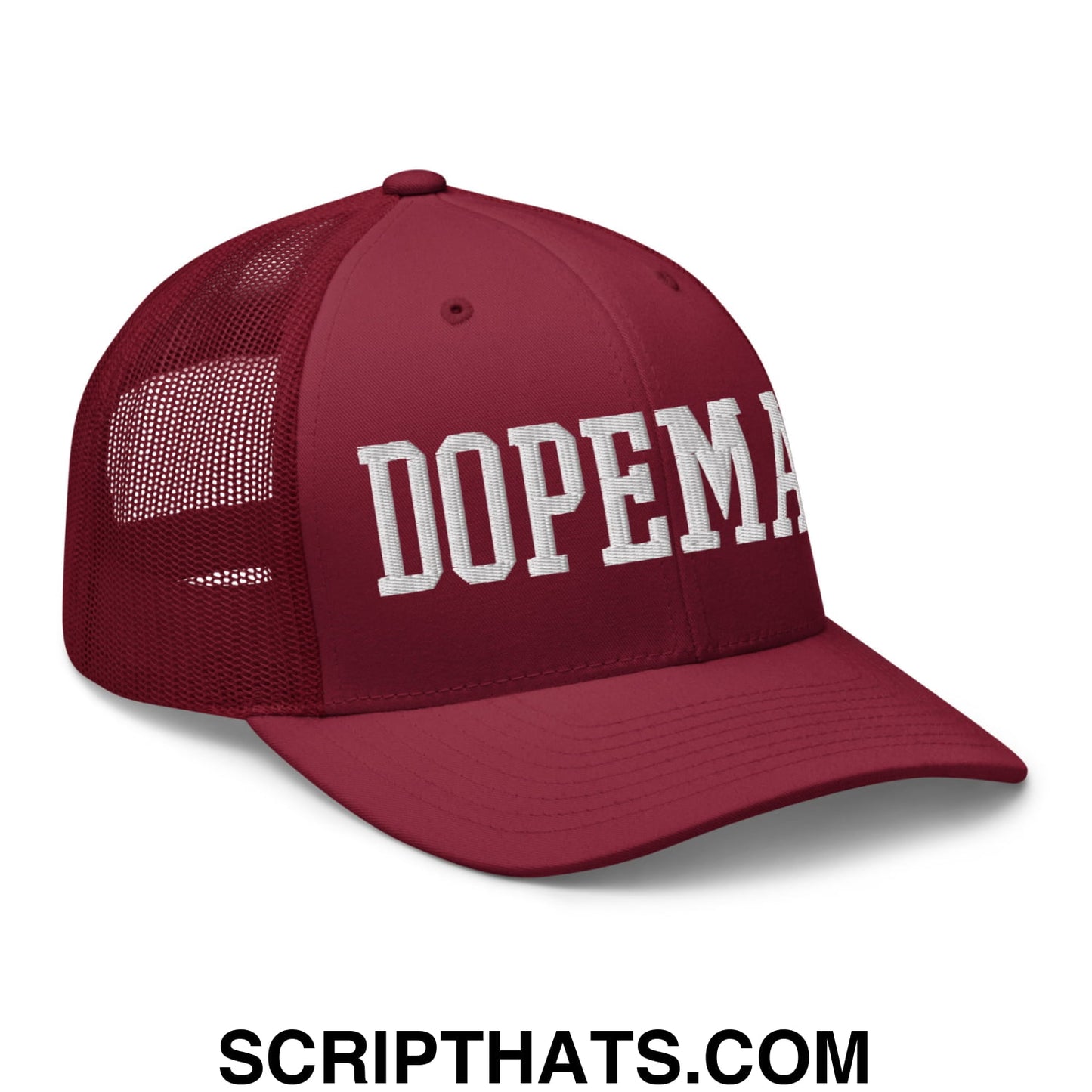 Dopeman Embroidered Mesh Trucker Hat Cranberry