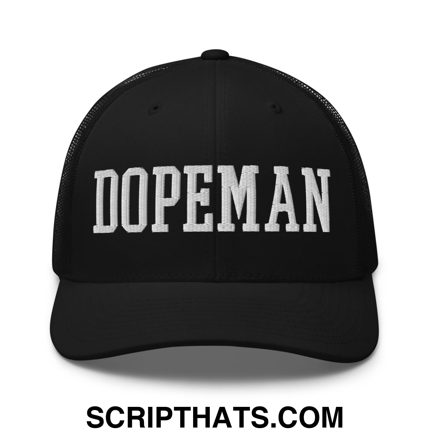 Dopeman Embroidered Mesh Trucker Hat Black
