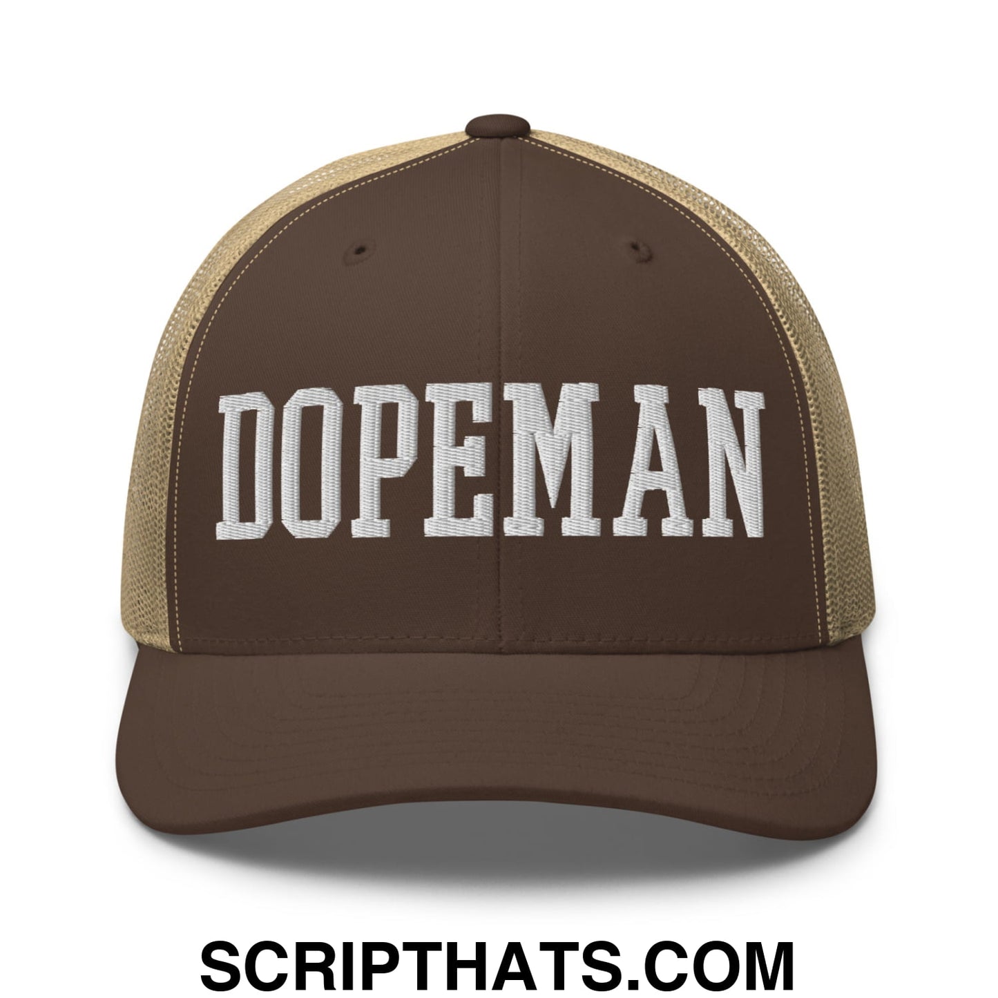 Dopeman Embroidered Mesh Trucker Hat Brown Khaki
