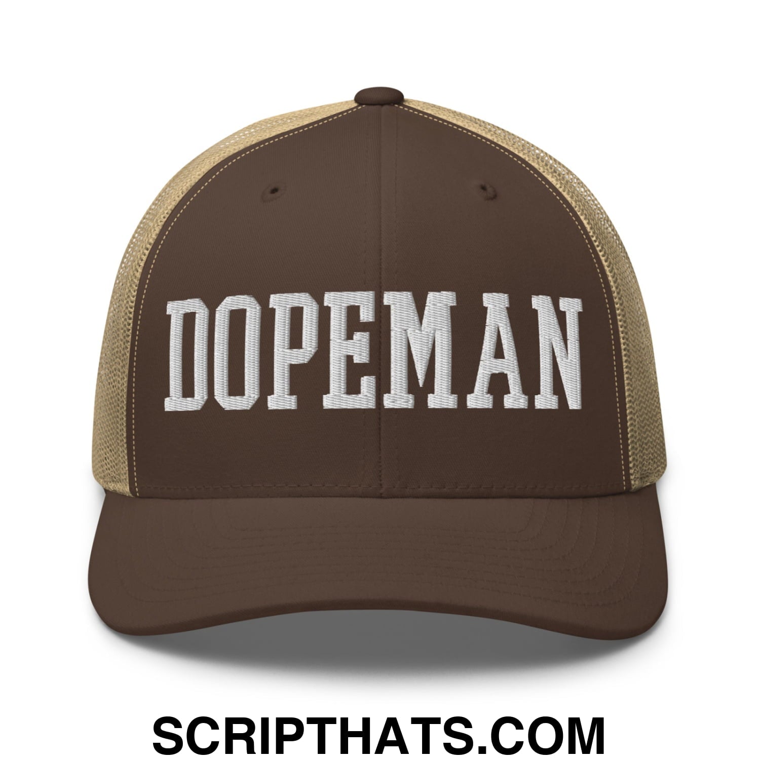 Dopeman Embroidered Mesh Trucker Hat Brown Khaki