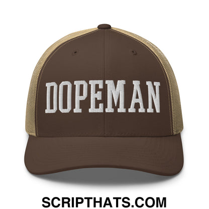 Dopeman Embroidered Mesh Trucker Hat Brown Khaki