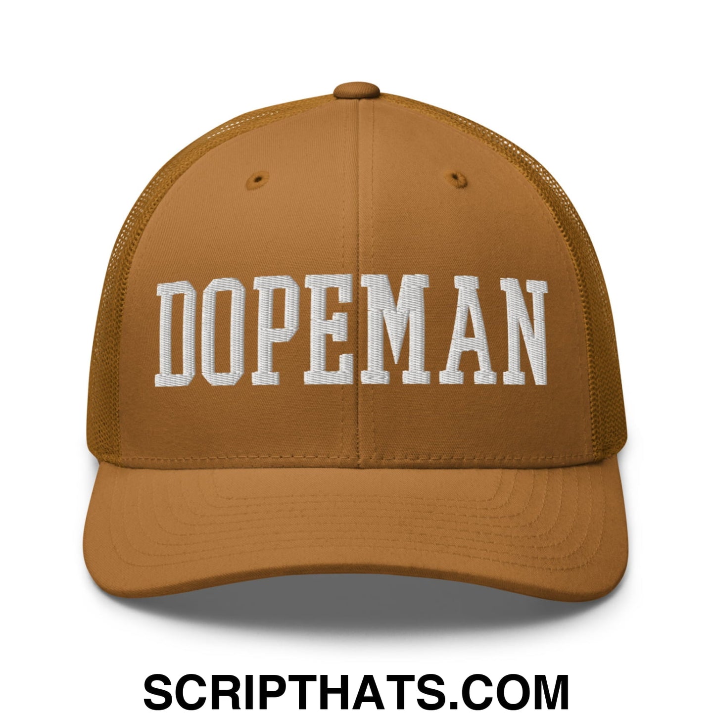Dopeman Embroidered Mesh Trucker Hat Caramel