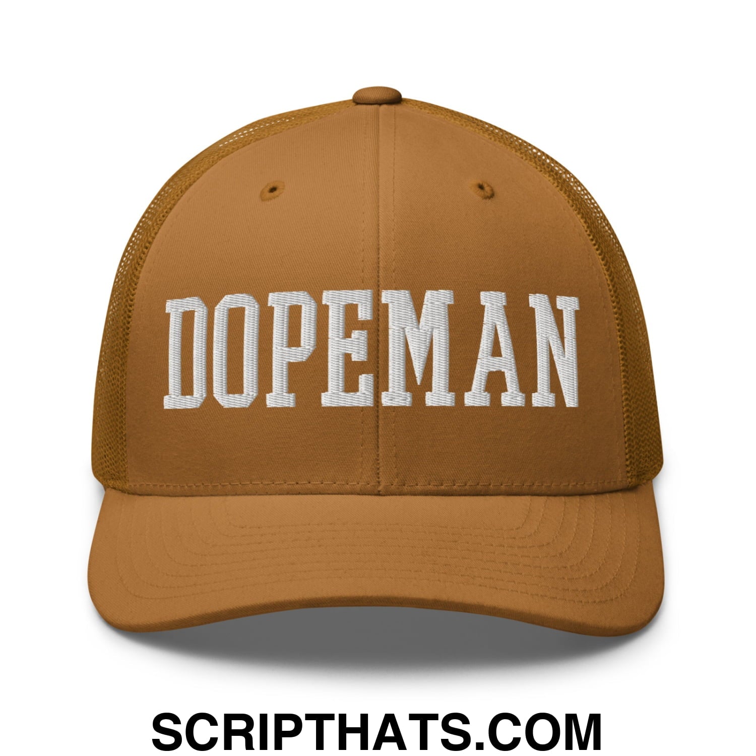 Dopeman Embroidered Mesh Trucker Hat Caramel