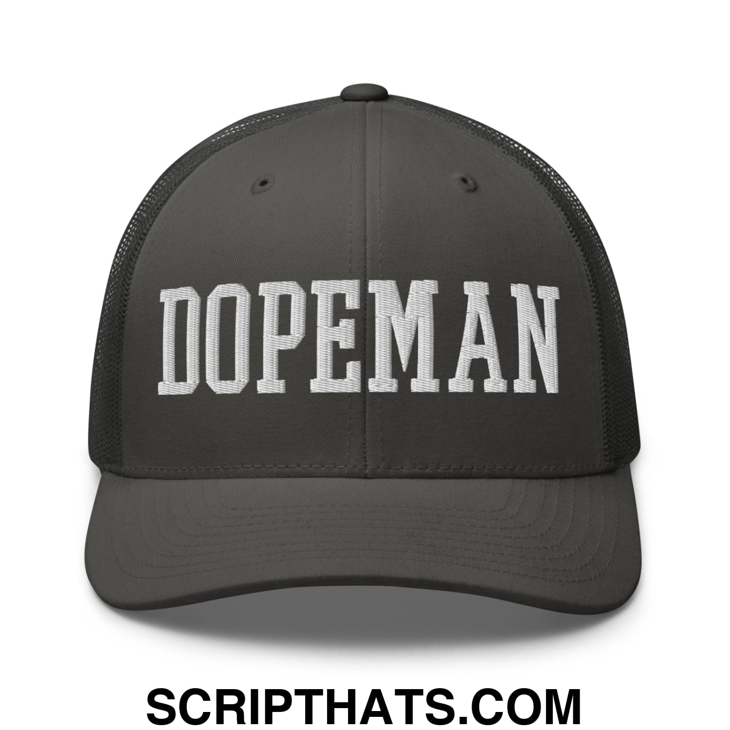 Dopeman Embroidered Mesh Trucker Hat Charcoal