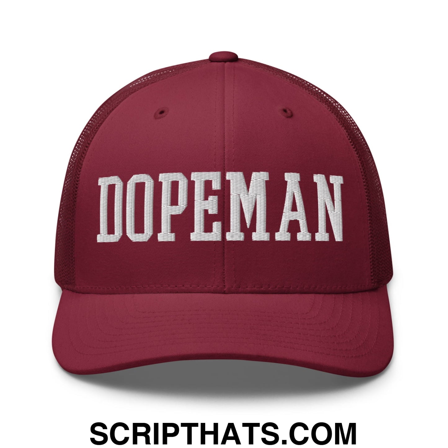 Dopeman Embroidered Mesh Trucker Hat Cranberry