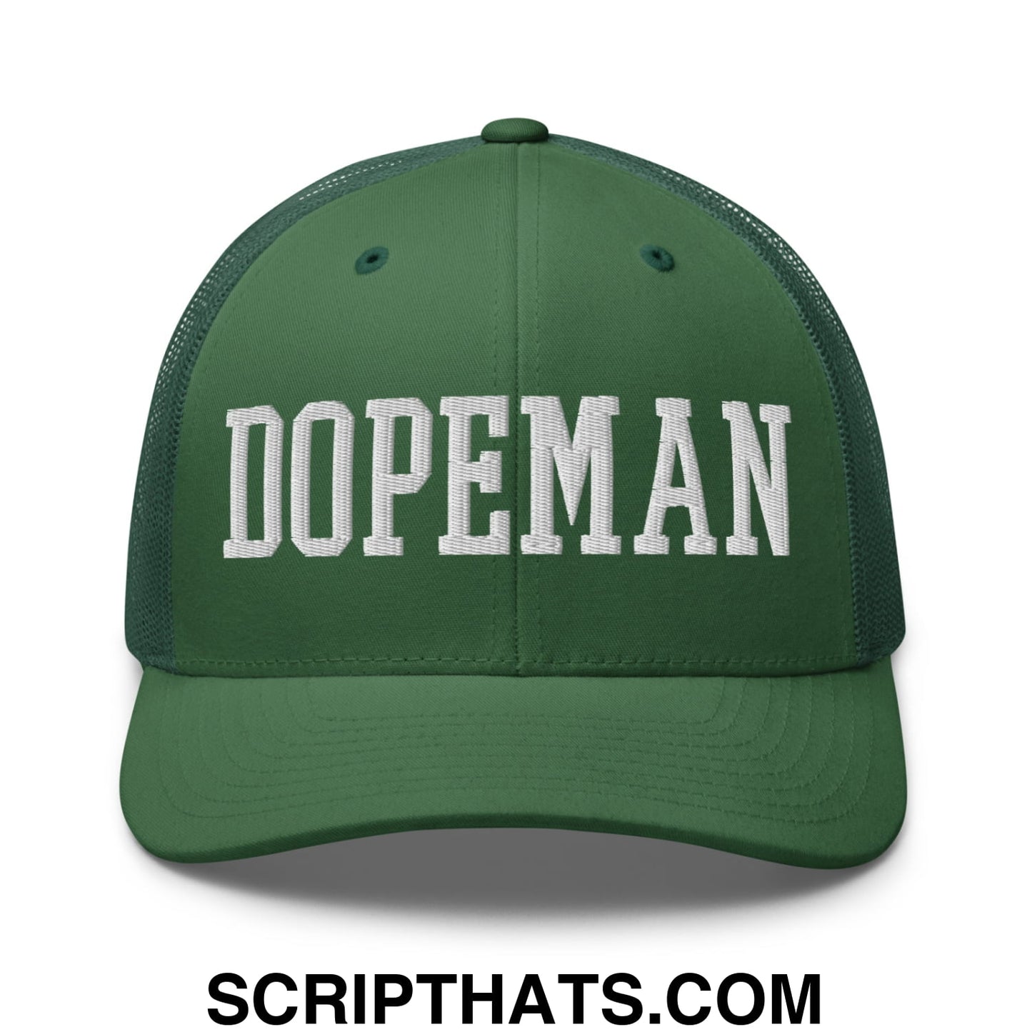 Dopeman Embroidered Mesh Trucker Hat Evergreen