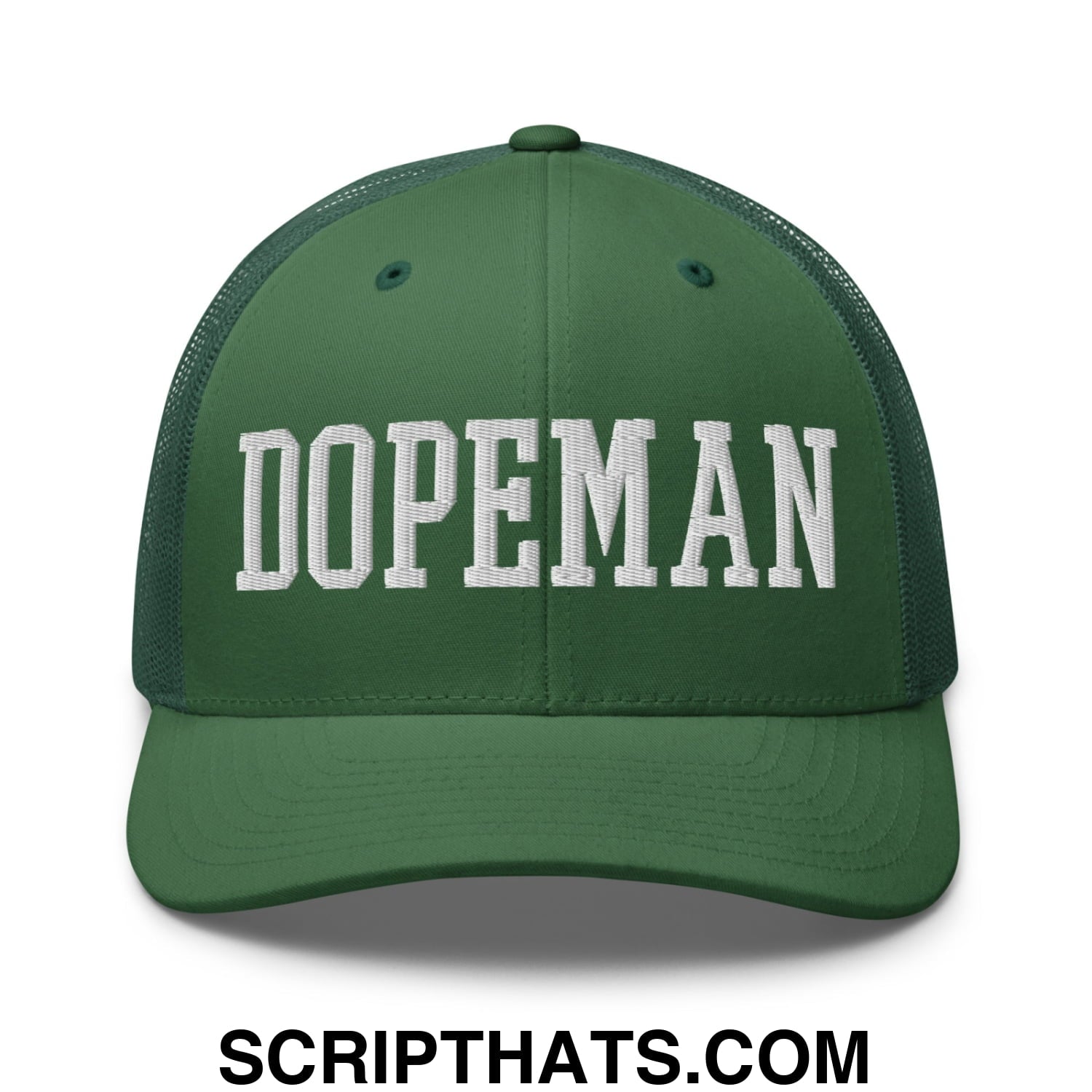 Dopeman Embroidered Mesh Trucker Hat Evergreen
