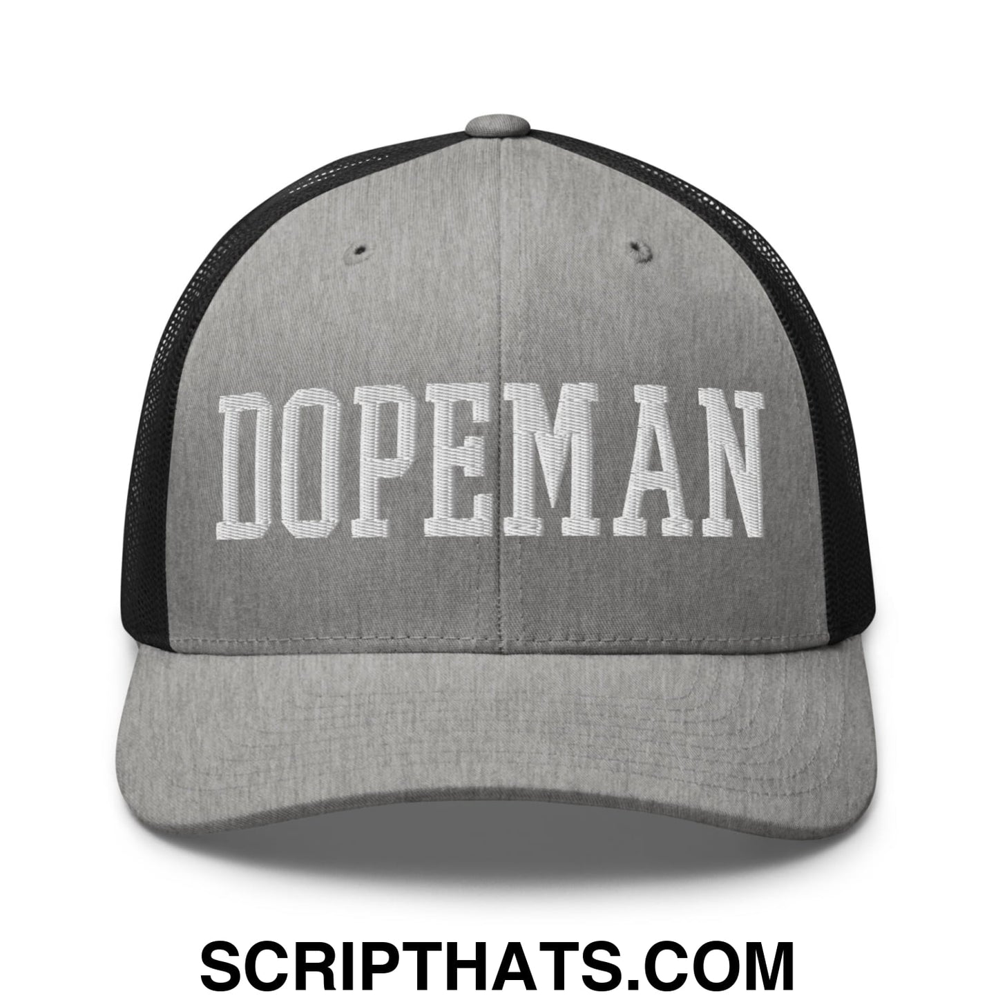 Dopeman Embroidered Mesh Trucker Hat Heather Black