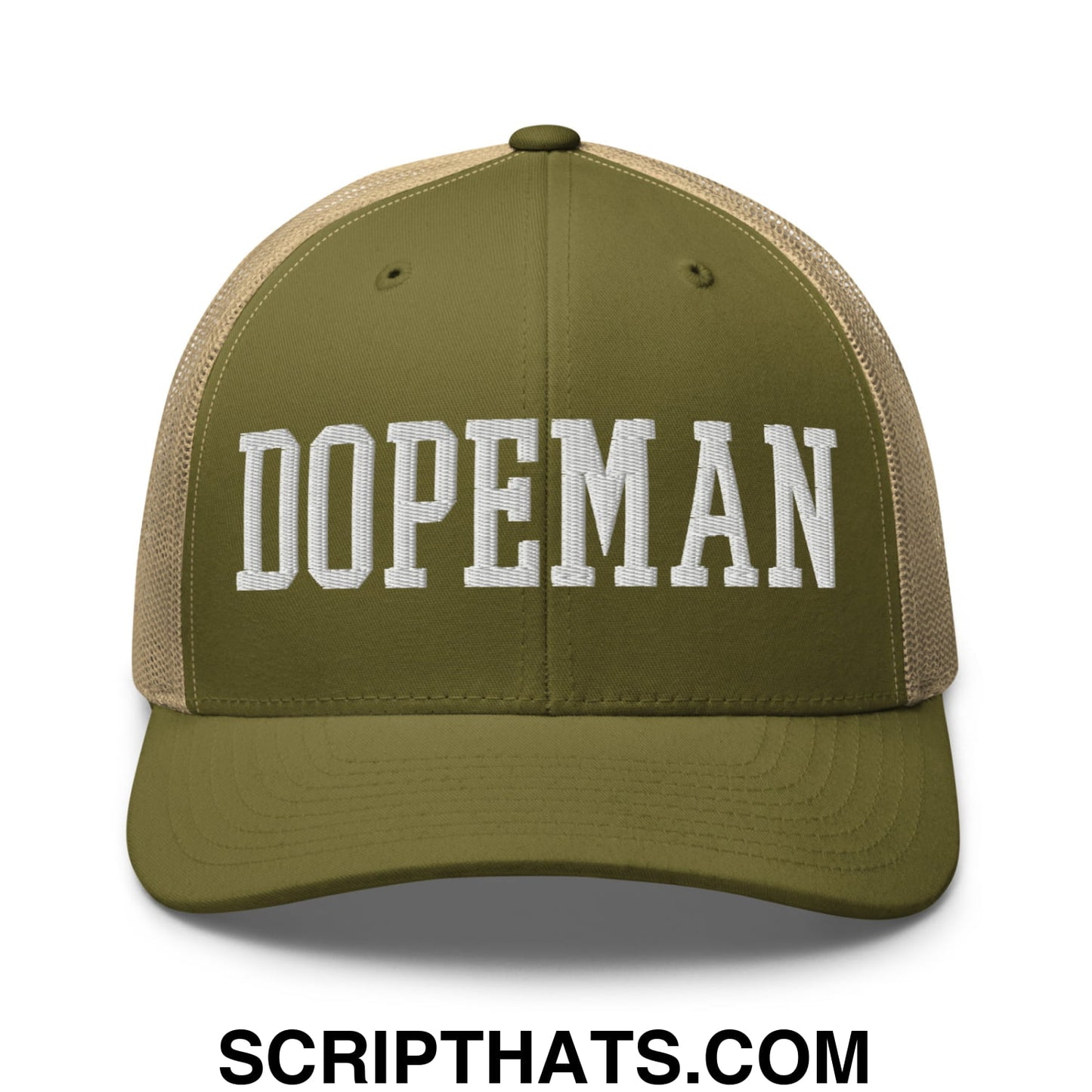 Dopeman Embroidered Mesh Trucker Hat Moss Khaki
