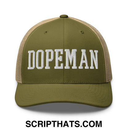Dopeman Embroidered Mesh Trucker Hat Moss Khaki