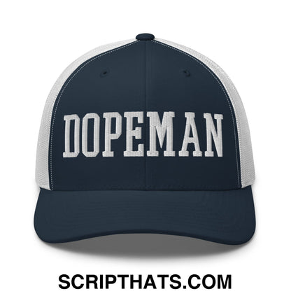 Dopeman Embroidered Mesh Trucker Hat Navy White